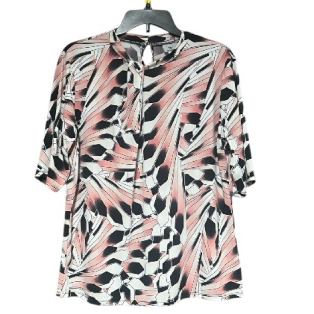Worthington Geometric Blouse in Pink and Black